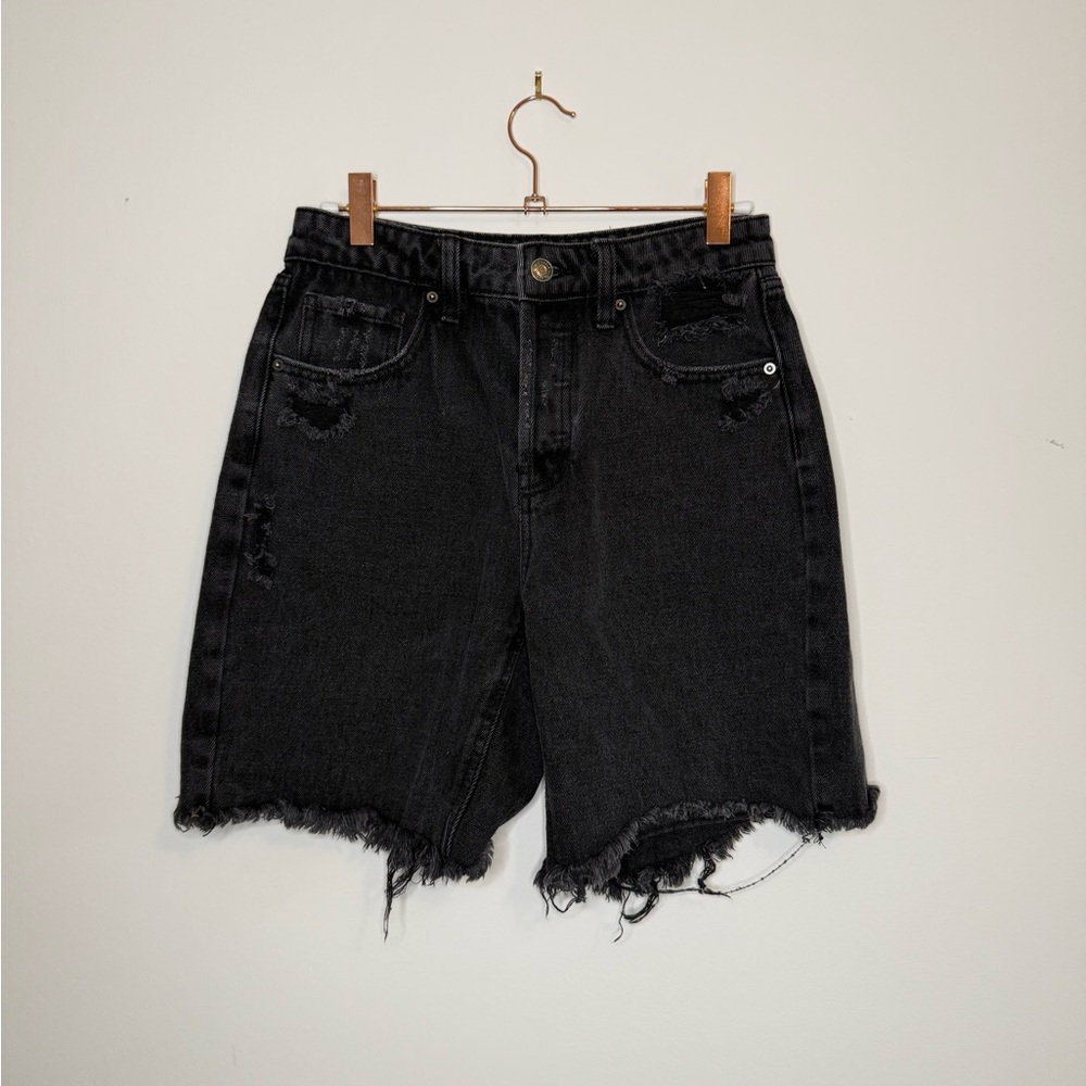 WILD FABLE - High Rise Bermuda Black Distressed Denim Shorts